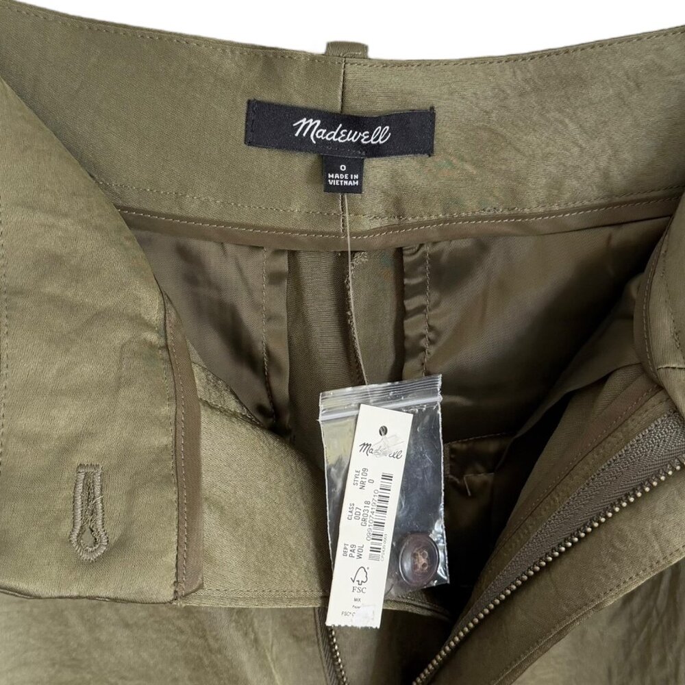 Madewell Satin High Rise Straight Cargo Trousers Green Size 6 Luxe Holiday Party - Picture 3 of 5